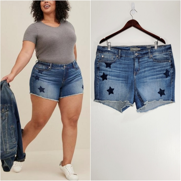Torrid Star Print Cut-Off Denim Shorts Size 18 - Picture 1 of 7
